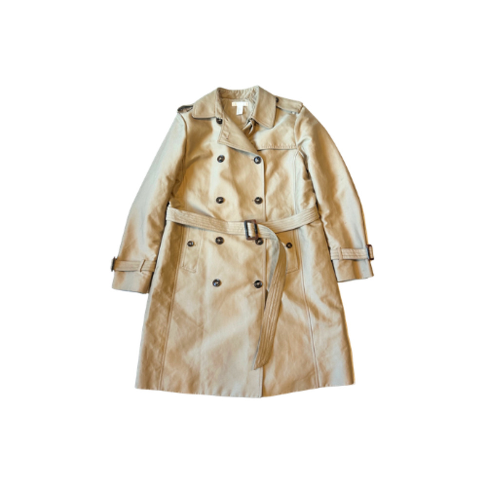 H&M Trench Coat Double-Breasted Knee Length Belted Beige Women’s Size 12